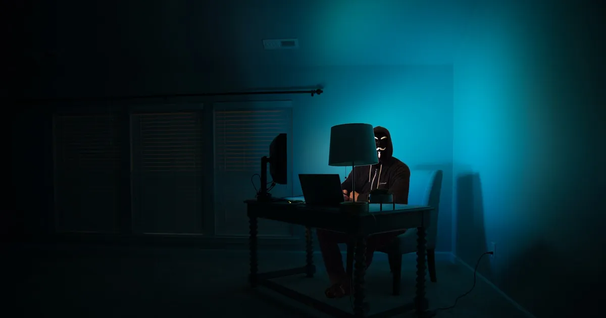 Dark room with multiple monitors showing code