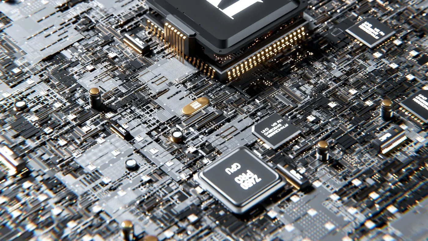 A close-up of a circuit board and processor