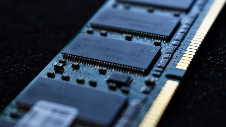 A high-bandwidth memory module on a green circuit board