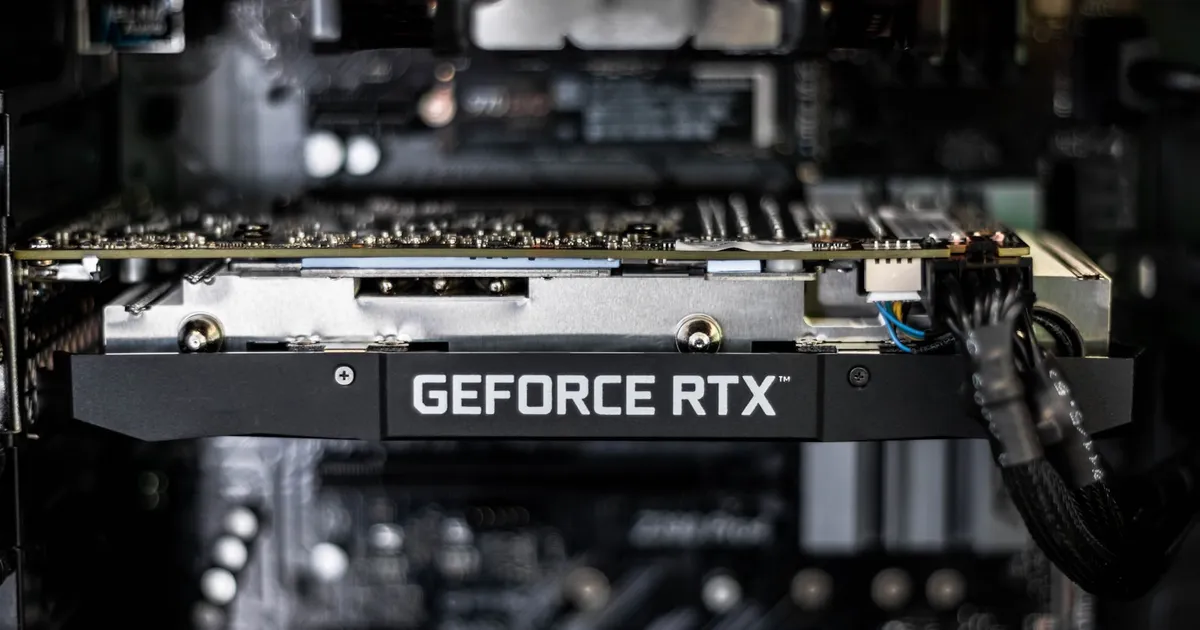 A high-end Nvidia data-center GPU photographed against a dark background