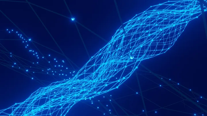A wave of blue particles converging, representing a fast large language model