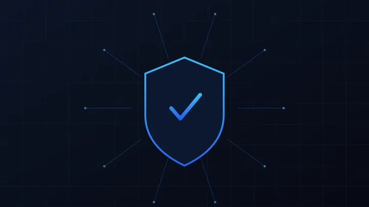 A glowing shield icon over a circuit-board background, representing AI systems security