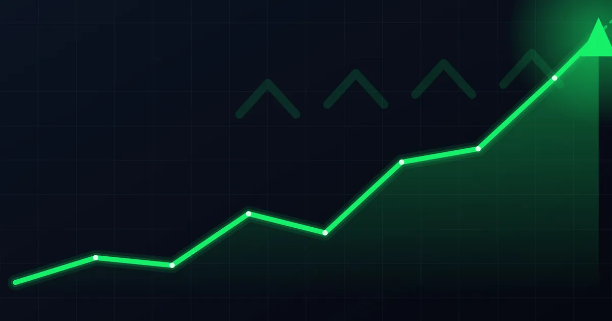 A green stock ticker board showing rising prices